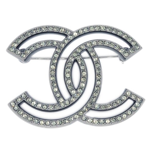Chanel CC Brooch Pin Silver Rhinestone A14C XX92118 - Picture 1 of 4